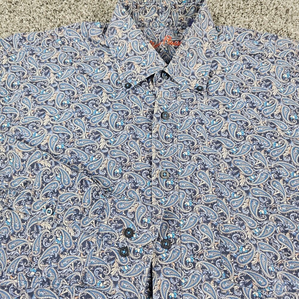 Alan Flusser Shirt Mens Large Blue Paisley All Over Print AOP Long Sleeve Pocket